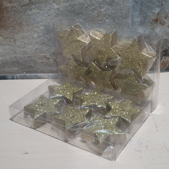Gold Glitter Star Shaped Floating Candles Tea Lights Set of 2 - Picture 5 of 8